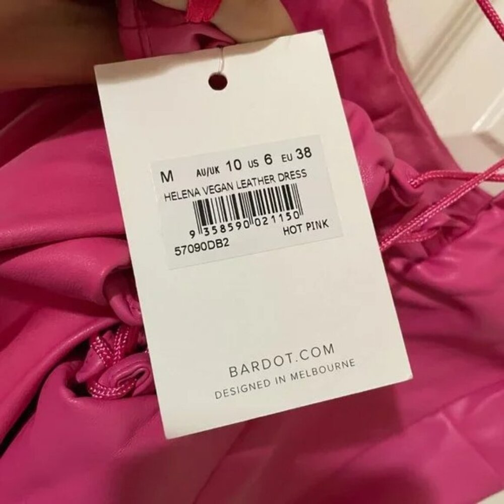 NEW Bardot Helena Faux Leather Midi Dress in Hot Pink 6 Medium - Picture 4 of 10